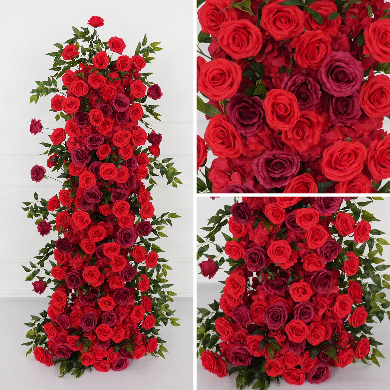 Artificial Red Rose Wedding KT Background Board Decor Flower Row Picture 10
